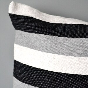 Black Gray and White Striped Moroccan Cotton Throw Pillow image 2