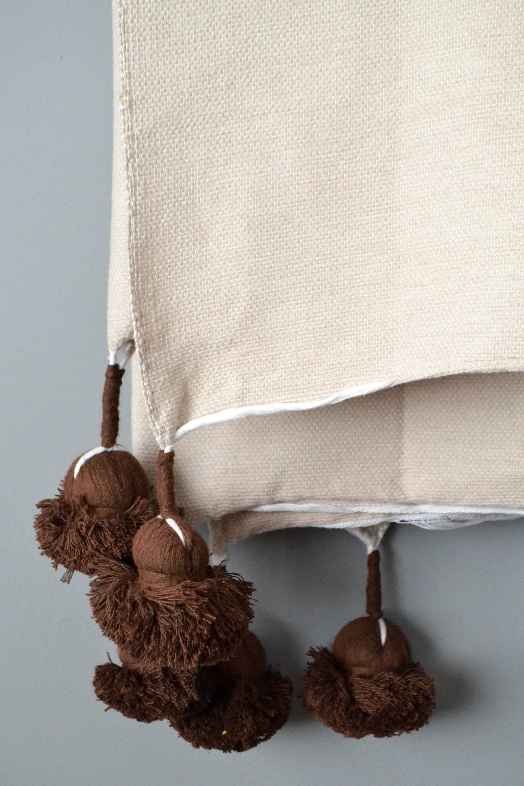 Natural Throw With Chocolate Pom Poms Moroccan Throw Moroccan Pom Pom Throw Etsy Canada