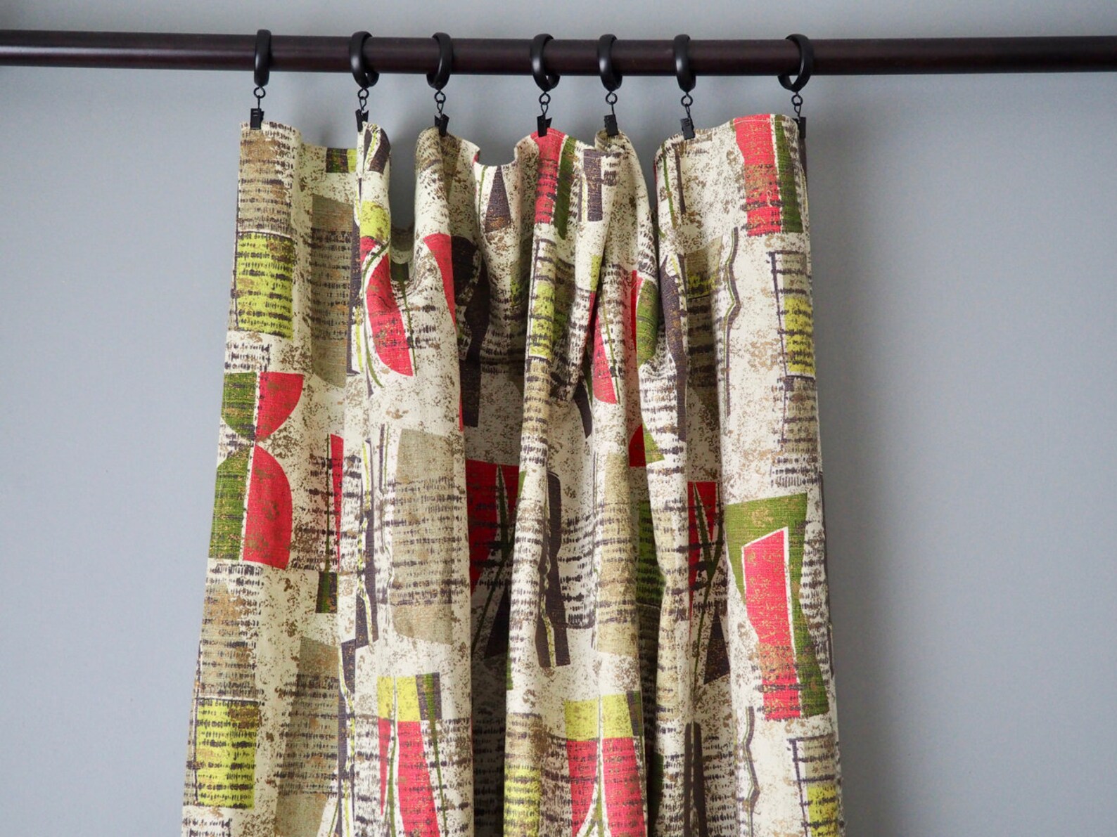 Vintage Barkcloth Curtains / 50s Barkcloth / Vintage Drapes / 50s Atomic Barkcloth Curtain