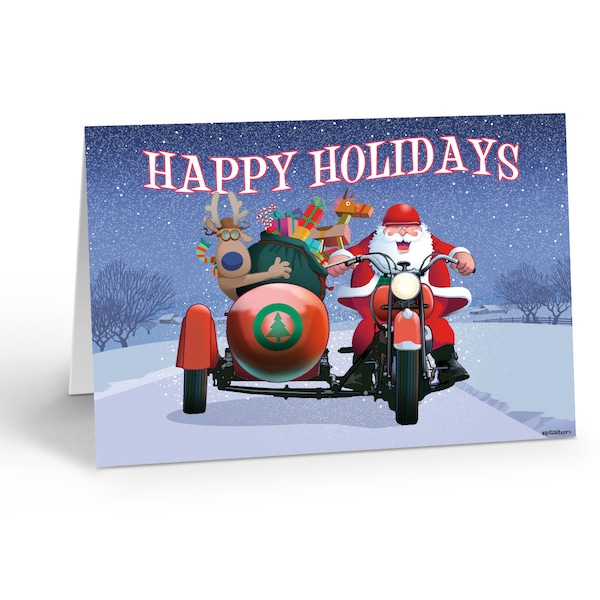 Harley Sidecar Santa Christmas Card- 18 Cards and Envelopes - 20080