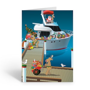 Santa Loads the Boat - Nautical Theme Christmas Card - 18 Cards & Envelopes - 60002