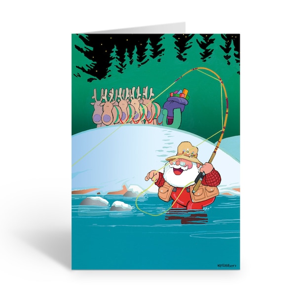 Fly Fishing Santa Christmas Card 18 Cards and Envelopes - 70007