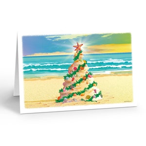 Beach Christmas Tree - Beach Theme Christmas Card 18 Cards & Envelopes - 30018