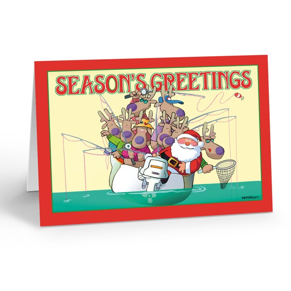 Santa Fishing in Boat Christmas Card- 18 Cards & Envelopes - 60007