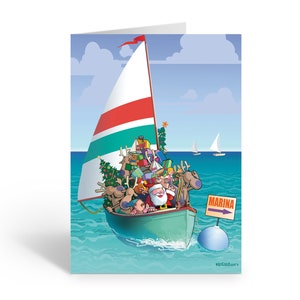 Santa Sailboat Christmas Card - Nautical Theme Holiday Cards - 60031