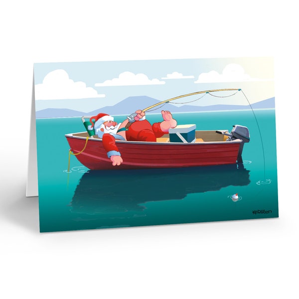 Santa's Fishing Break Christmas Card - 18 Cards & Envelopes - 60033