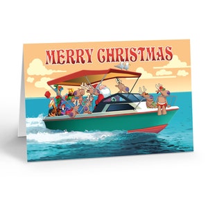 Merry Christmas - Boat Christmas Card - 18 Cards & Envelopes - Santa Nautical Delivery - 60032