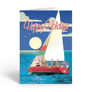 Sailboat Happy Holidays Christmas Card - 18 Cards & Envelopes - 60023