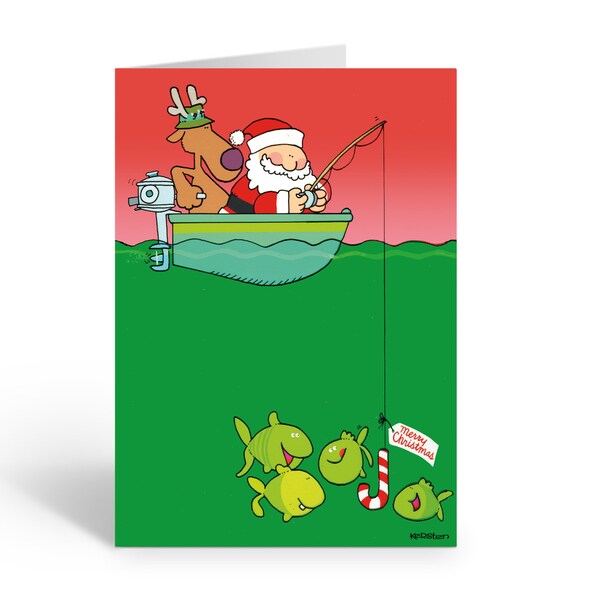 Santa FishingChristmas Card 18 Cards and Envelopes - 60042