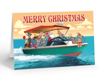 Merry Christmas - Boat Christmas Card - 18 Cards & Envelopes - Santa Nautical Delivery - 60032