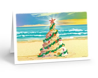 Beach Christmas Tree - Beach Theme Christmas Card 18 Cards & Envelopes - 30018