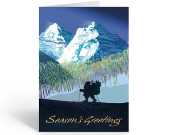 Winter Mountains & Santa Christmas Card  - 18 Winter Cards and Envelopes - 20109