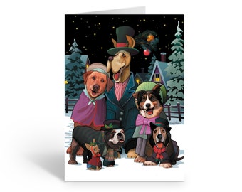 Dog Christmas Card  - Dogs Caroling Christmas Card  - 18 Holiday Dog Cards and Envelopes - 20036