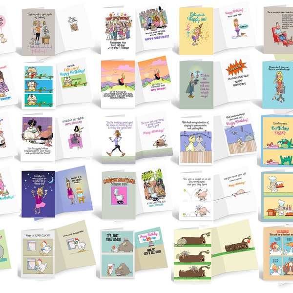 Funny Birthday Card  Assorted Humorous  of 25 Cards & Envelopes - Full Color Front and Interior -  743