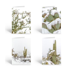 Desert Cactus Note Card Pack - 12 Blank Snowy Cactus Note Cards & Envelopes - Holiday Note Cards - J20606