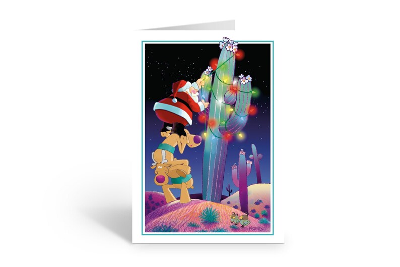 Cactus Christmas Tree Decorating 18 Western Christmas Cards Etsy