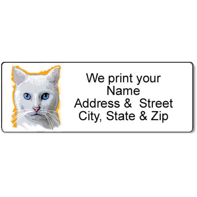 White Cat Return Address Label feline Fun Personalized Etsy