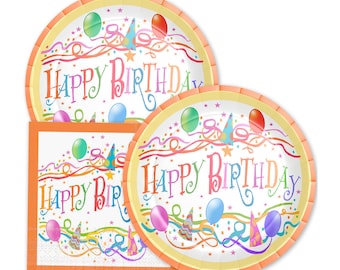 Happy Birthday Paper Plates and Napkins Set | Disposable 9"  Party Supplies for Kids and Adults, Birthday Party Decorations, 40 Pieces