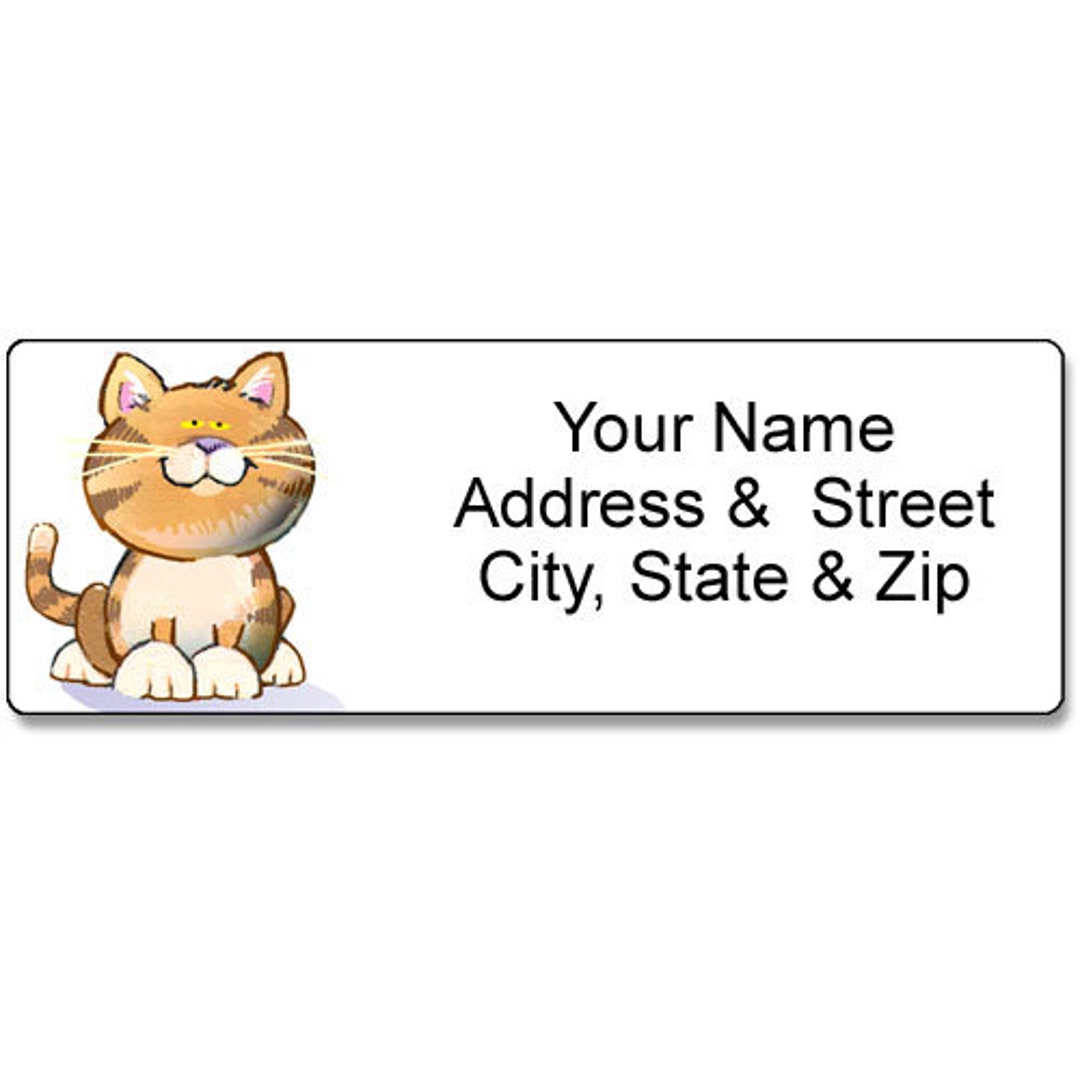 Happy Cat Return Address Label feline Fun Personalized Etsy