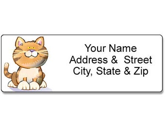 Happy Cat return Address Label -Feline Fun - Personalized Address Label - 21506