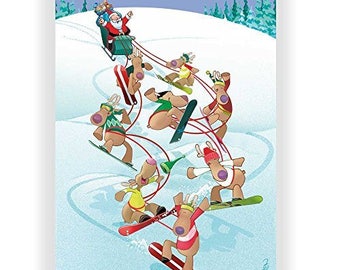 Snow Boarding Santa Christmas Card - Ski 18 Cards & Envelopes - KX192