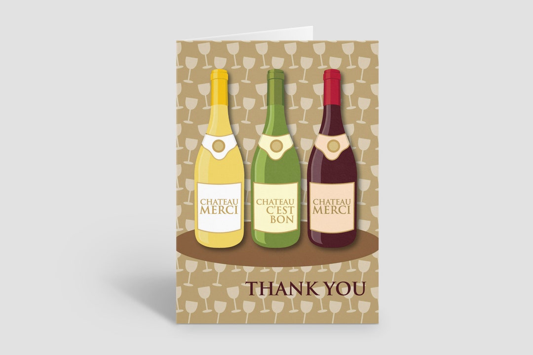 Wine Bottle Thank You Note Card - 10 Boxed Cards & Envelopes - Wine ...