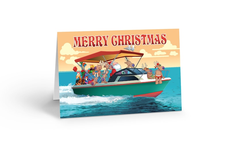 Merry Christmas Boat Christmas Card 18 Cards &amp; Envelopes | Etsy