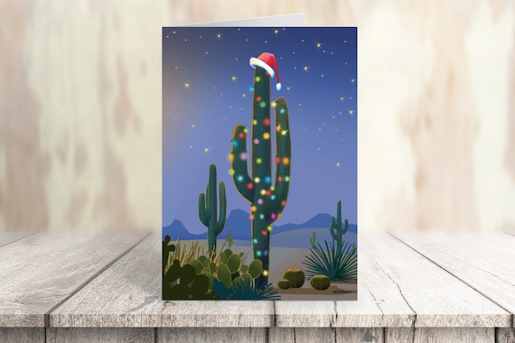 Stonehouse Collection Holiday Saguaro Christmas Card - 18 Cards & Envelopes - Western Christmas Cards (Standard)