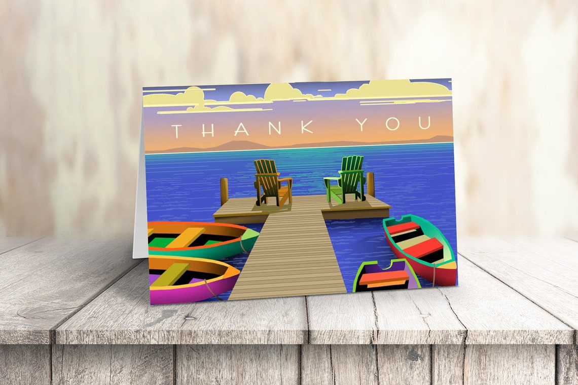 Colorful Dock Boating Thank You Note Card - 10 Boxed Cards & Envelopes ...