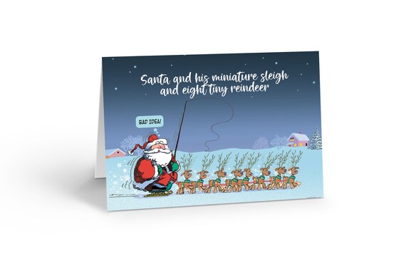 Eight Tiny Reindeer Funny Christmas Card 12 Cute Holiday Cards  Envelopes 18035