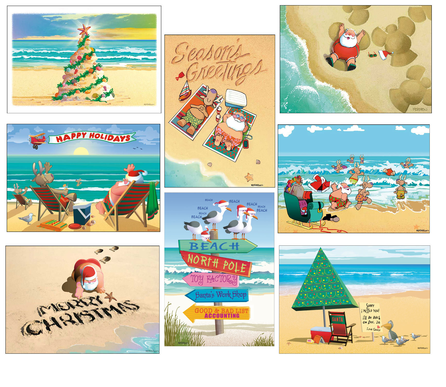 Beach Christmas Card Variety Pack - 24 Assorted Cards & Envelopes