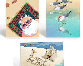Assorted Beach Themed Christmas Cards  - 12 Cards with Envelopes - Holiday/Christmas - 18901