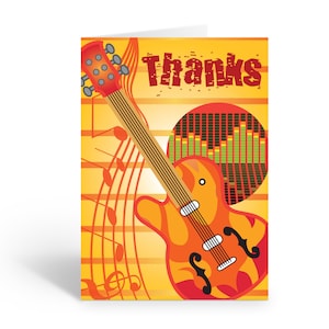 Guitar Theme Thank You Note Card - 10 Boxed Cards & Envelopes - B14108