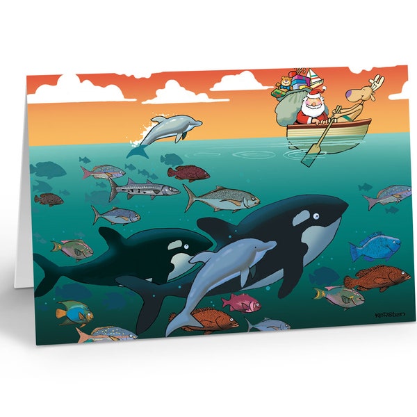 Santa and Some Ocean Friends Holiday Card - 18 Cards & Envelopes - 60050