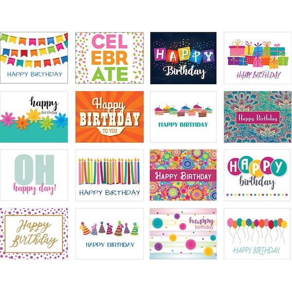 Birthday Cards - 16 Different Designs - Birthday Cards Bulk - A2 Size 4.25 x 5.5 - Assorted Birthday Cards - B14900