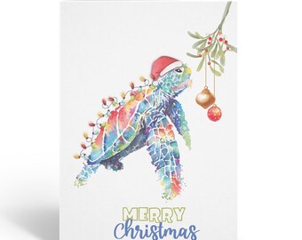 Christmas Adorned Sea Turtle Holiday Card - 12 Cards with Envelopes - Animal Holiday/Christmas - B18283