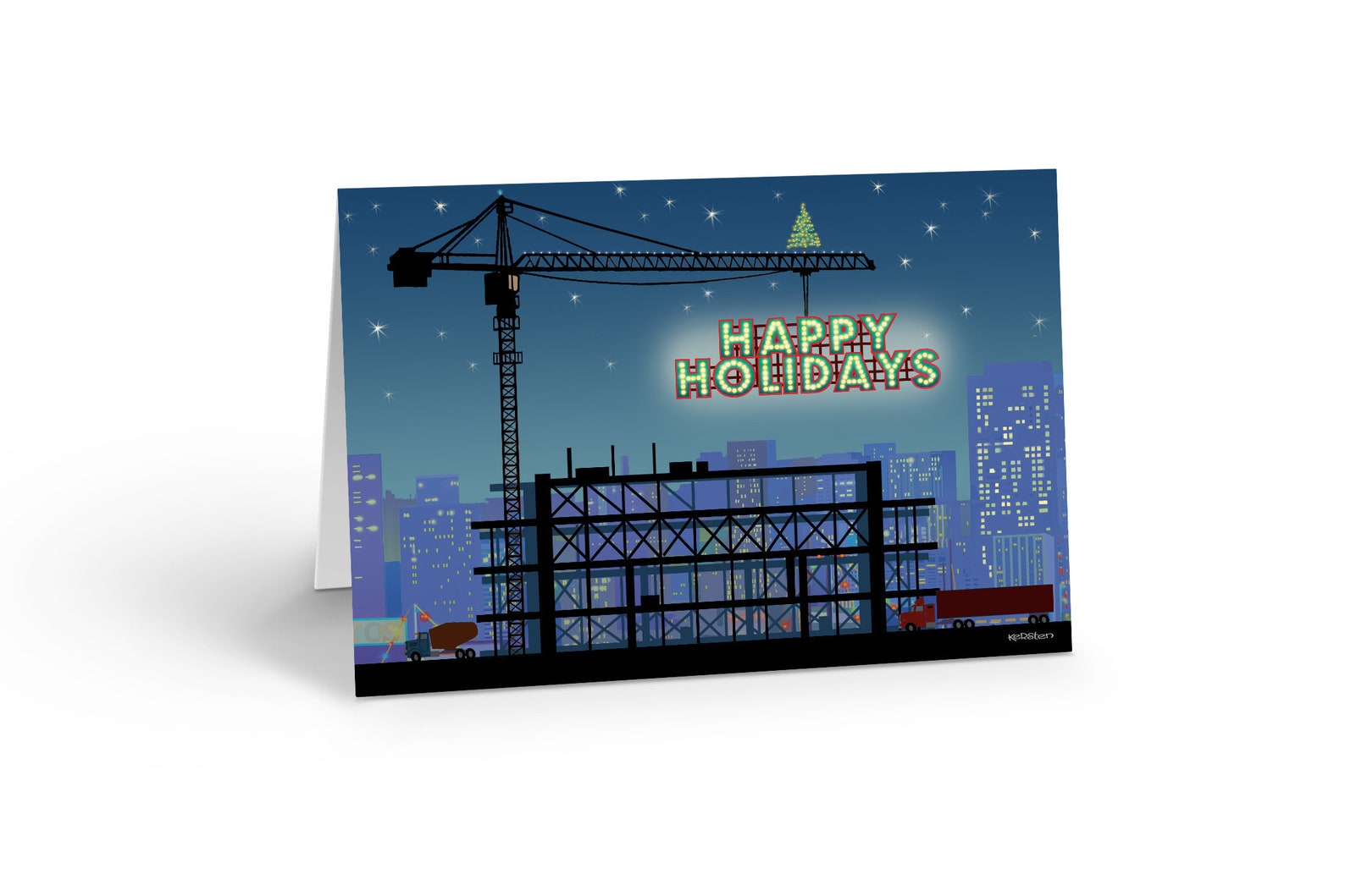 Happy Holidays Construction Crane Christmas Card 18 Etsy