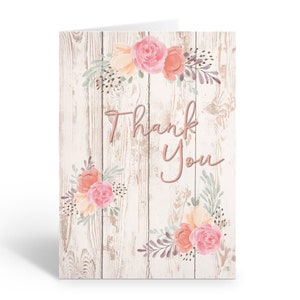 Rustic Pink Floral Thank You Note Card - 10 Boxed Cards & Envelopes - Note Card - B14408
