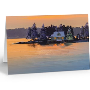 Christmas Lakehouse - 18 Boxed Holiday Cards & Envelopes - Lakeside Sunset - 20140