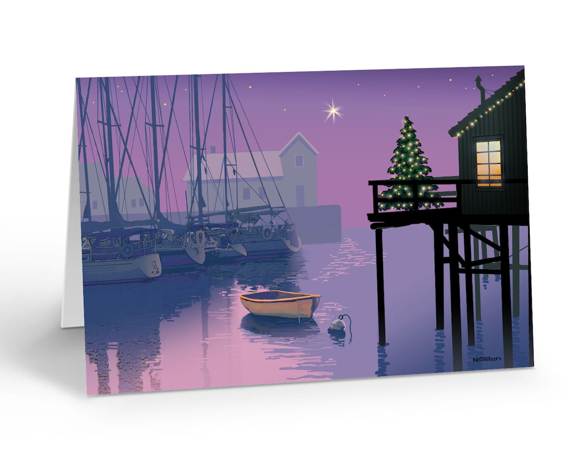 Nautical Theme Christmas Card Variety Pack 15 Boat Christmas Etsy