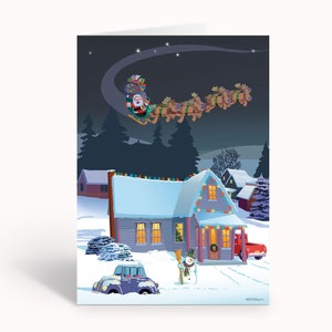 Holiday Home Santa Fly Over Greeting CArds - 18 Christmas Cards & Envelopes - 20148