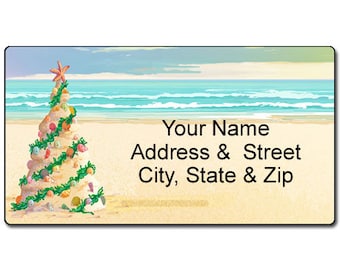 Beach Christmas Tree Personalized Return Address Label - Christmas Fun-Customized Address Label - 22002