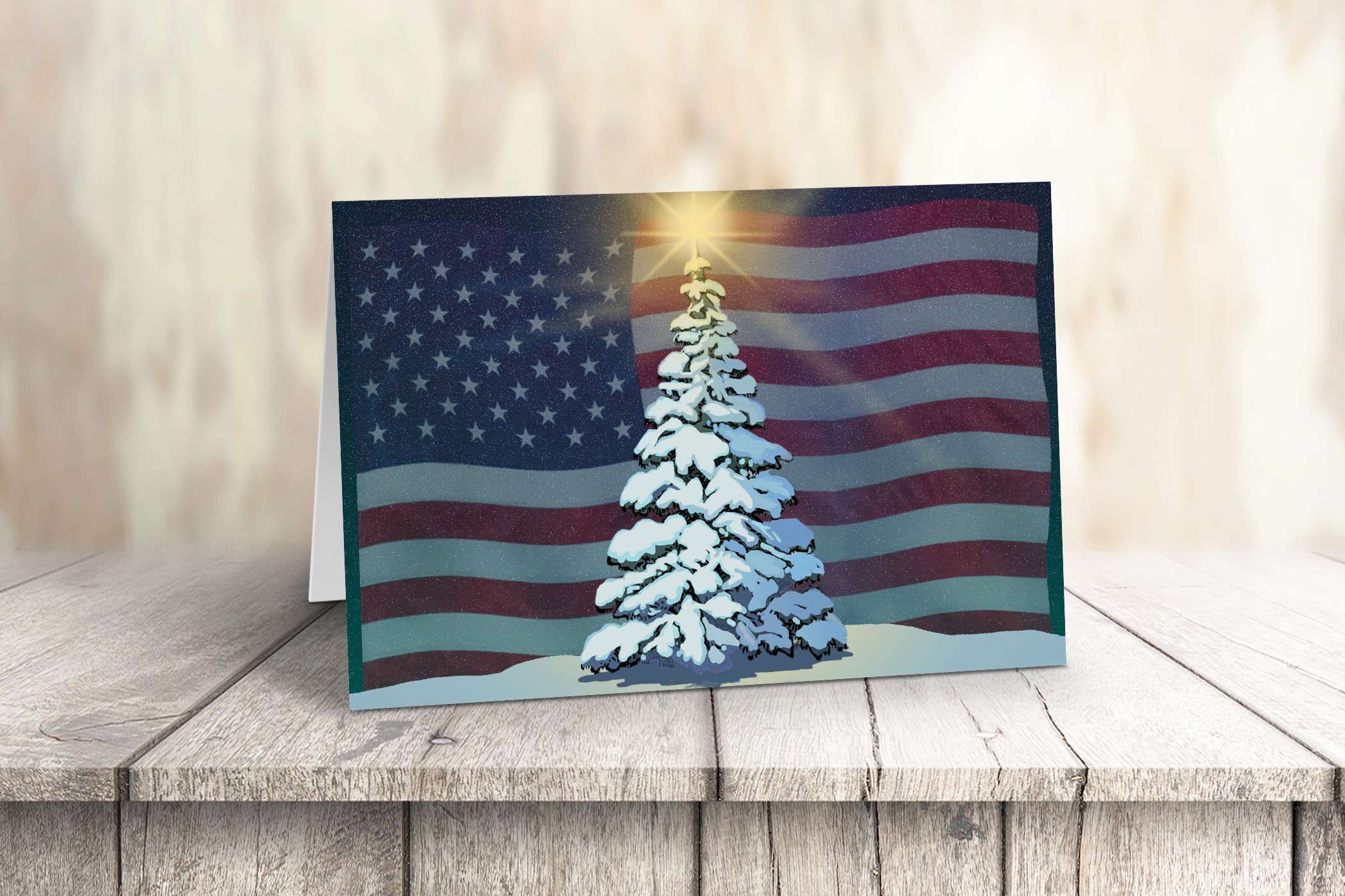 Patriotic Christmas Card American Flag and Christmas Tree 18 Etsy