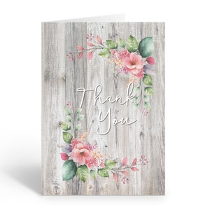 Rustic Pink Floral Thank You Note Card - 10 Boxed Cards & Envelopes - Note Card - B14410