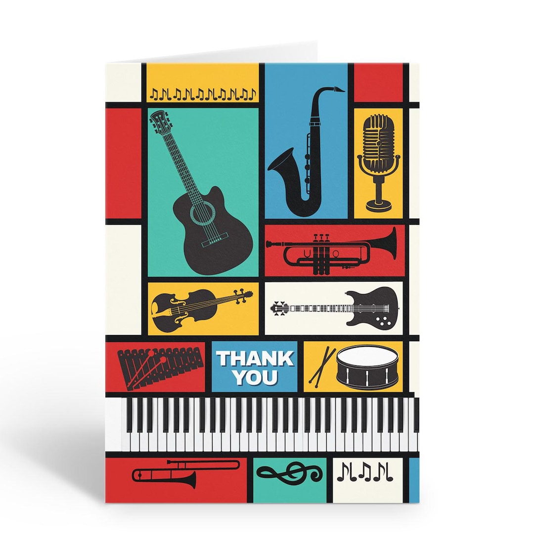 Colorful Musical Instruments Thank You Note Cards - 10 Note Cards and ...