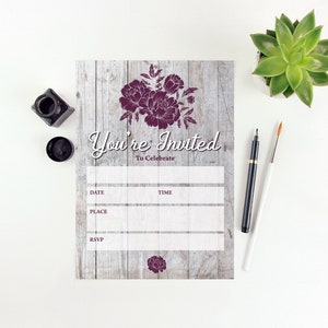 Rustic Floral Fill-in Party Invitation - 25 Invitations &amp; Envelopes ...