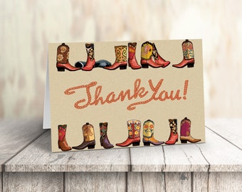 Boxed Cowboy Boots Western Thank You Card - Folded 4.25x5.5 Western Blank Note Cards - 14067
