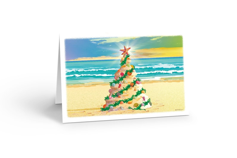 Beach Christmas Tree Beach Theme Christmas Card 18 Cards & Etsy