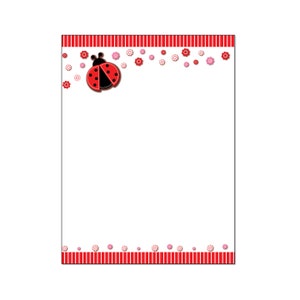 Ladybug Stationery -  Letterhead -8.5 x 11 inches - 60 Paper Sheets - B6515