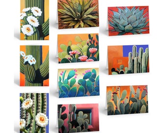 Gorgeous Assorted Cactus Note Cards - 10 Note Cards and Envelopes - 14432